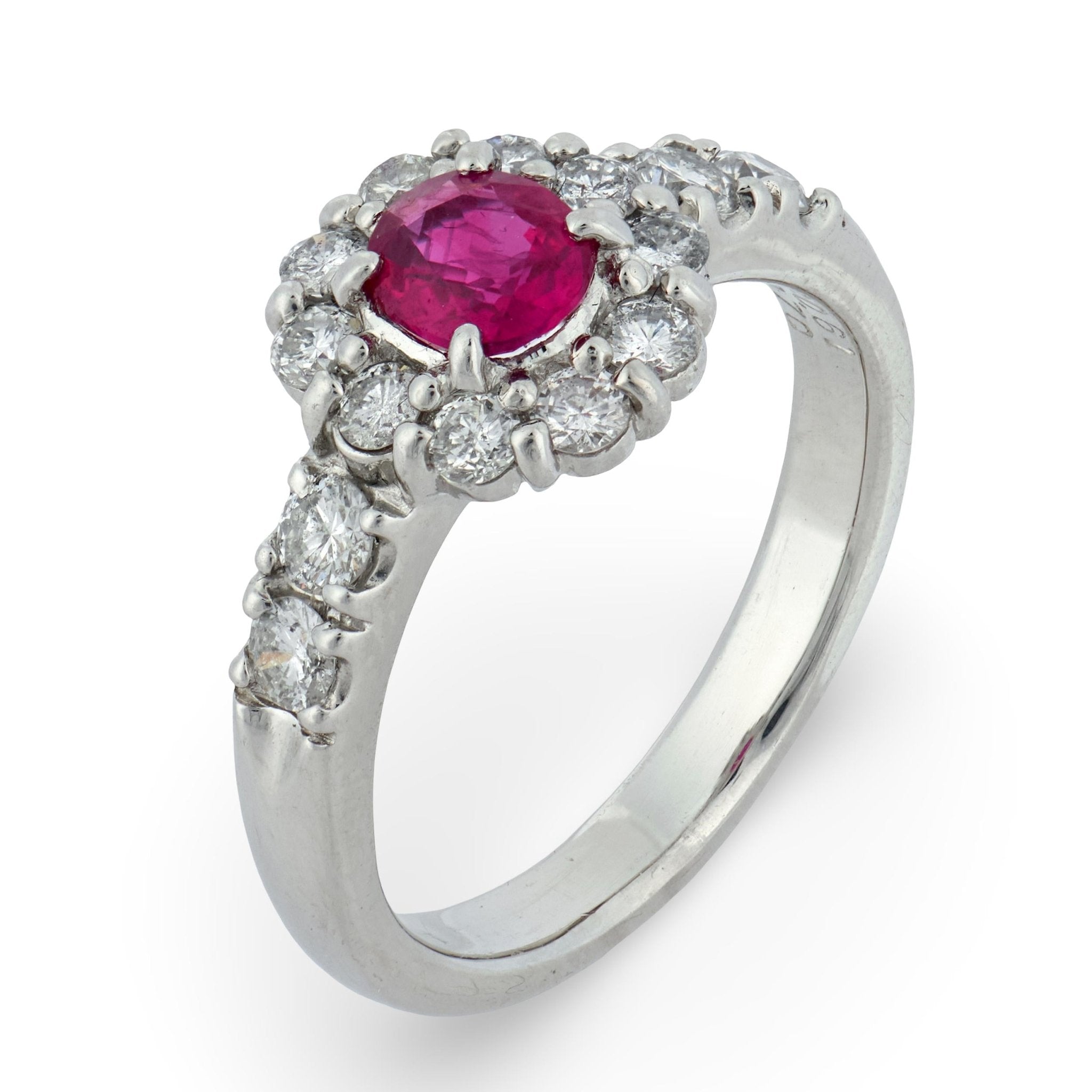 Vintage ruby diamond platinum cluster ring