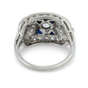 Art Deco diamond sapphire platinum dinner ring