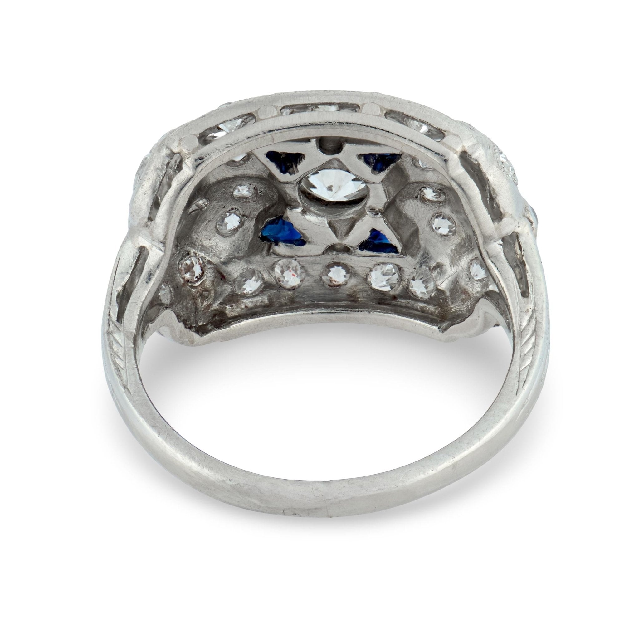 Art Deco diamond sapphire platinum dinner ring