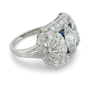 Art Deco diamond sapphire platinum dinner ring