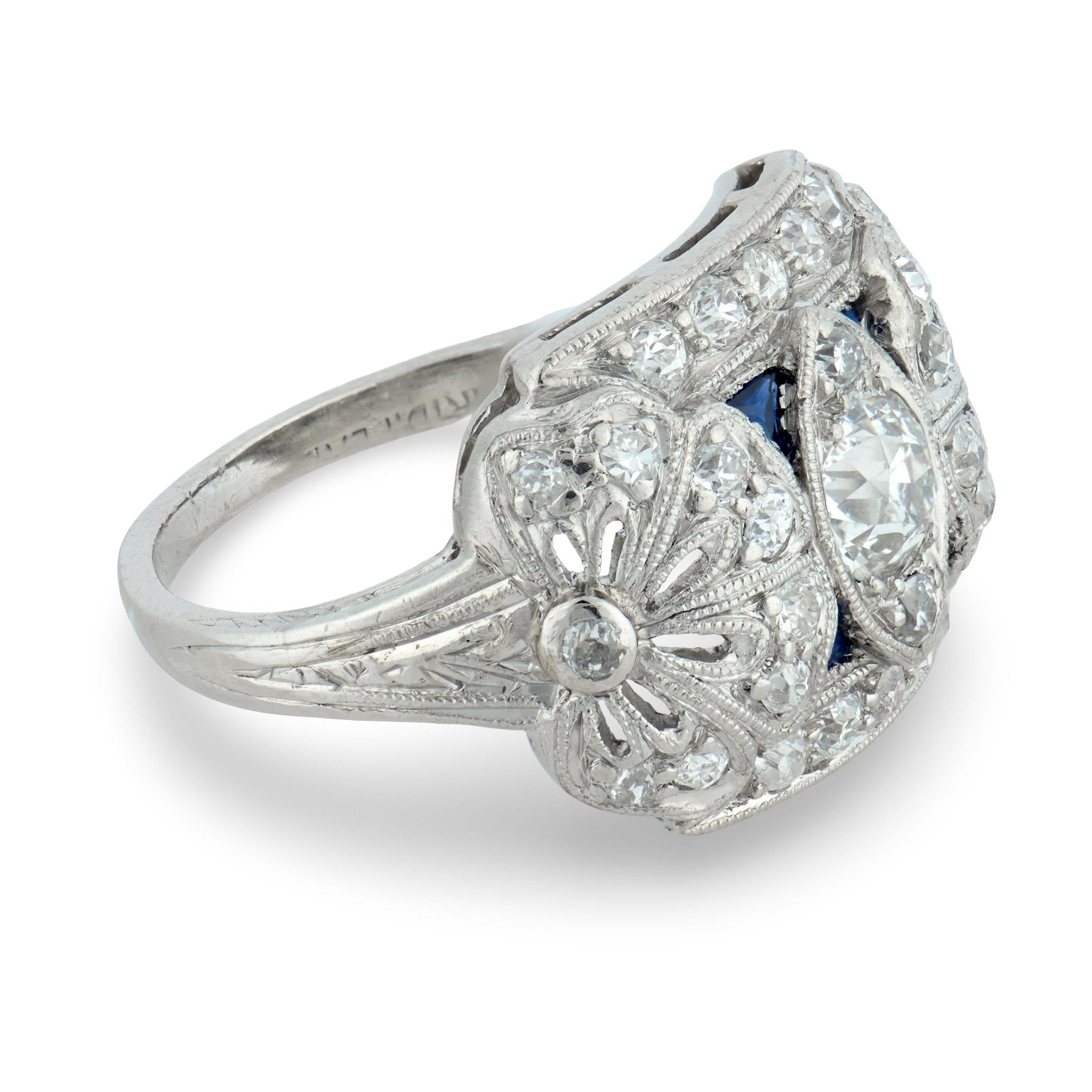 Art Deco diamond sapphire platinum dinner ring