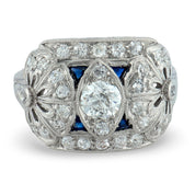 Art Deco diamond sapphire platinum dinner ring