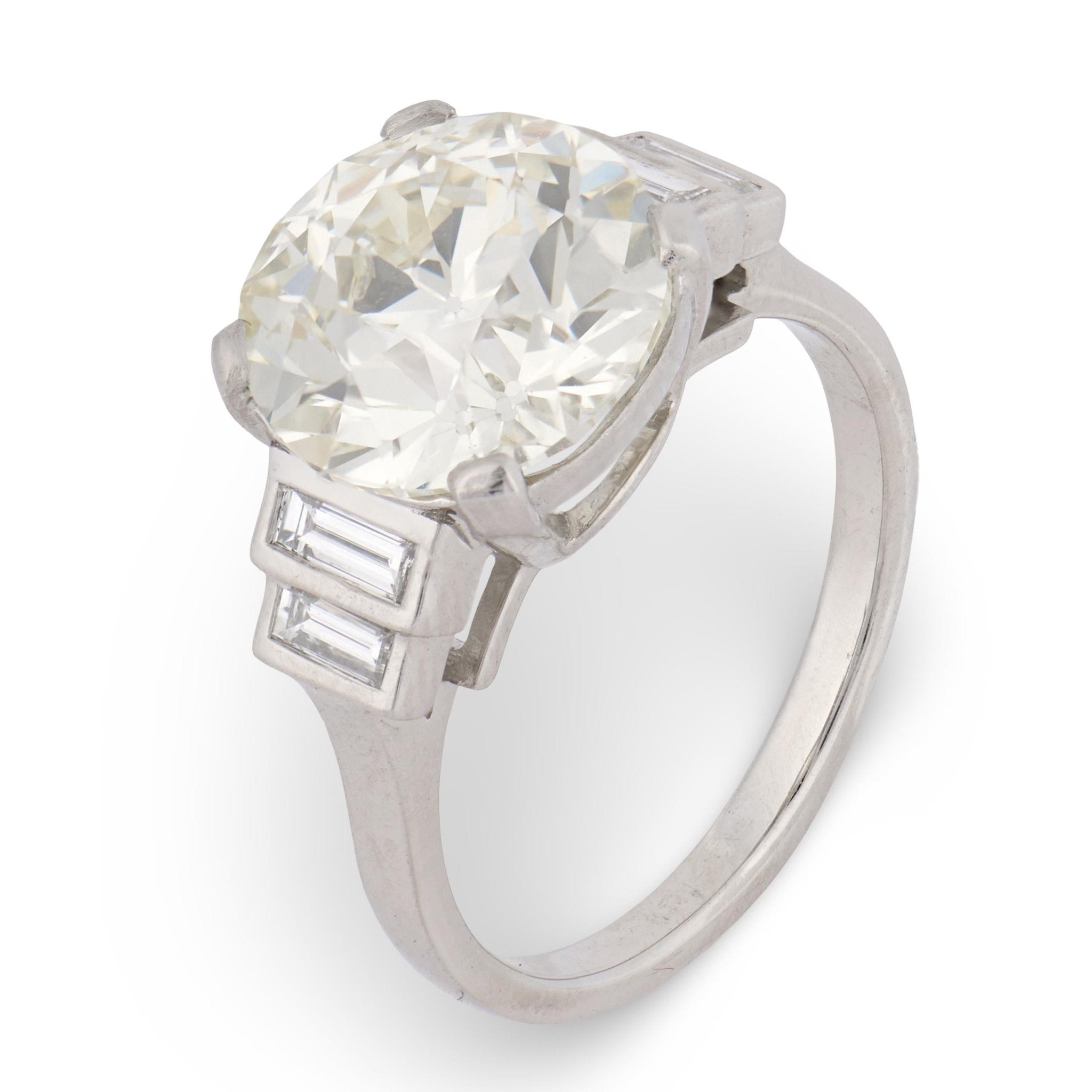 GIA 3.85 carat old European cut diamond platinum engagement ring