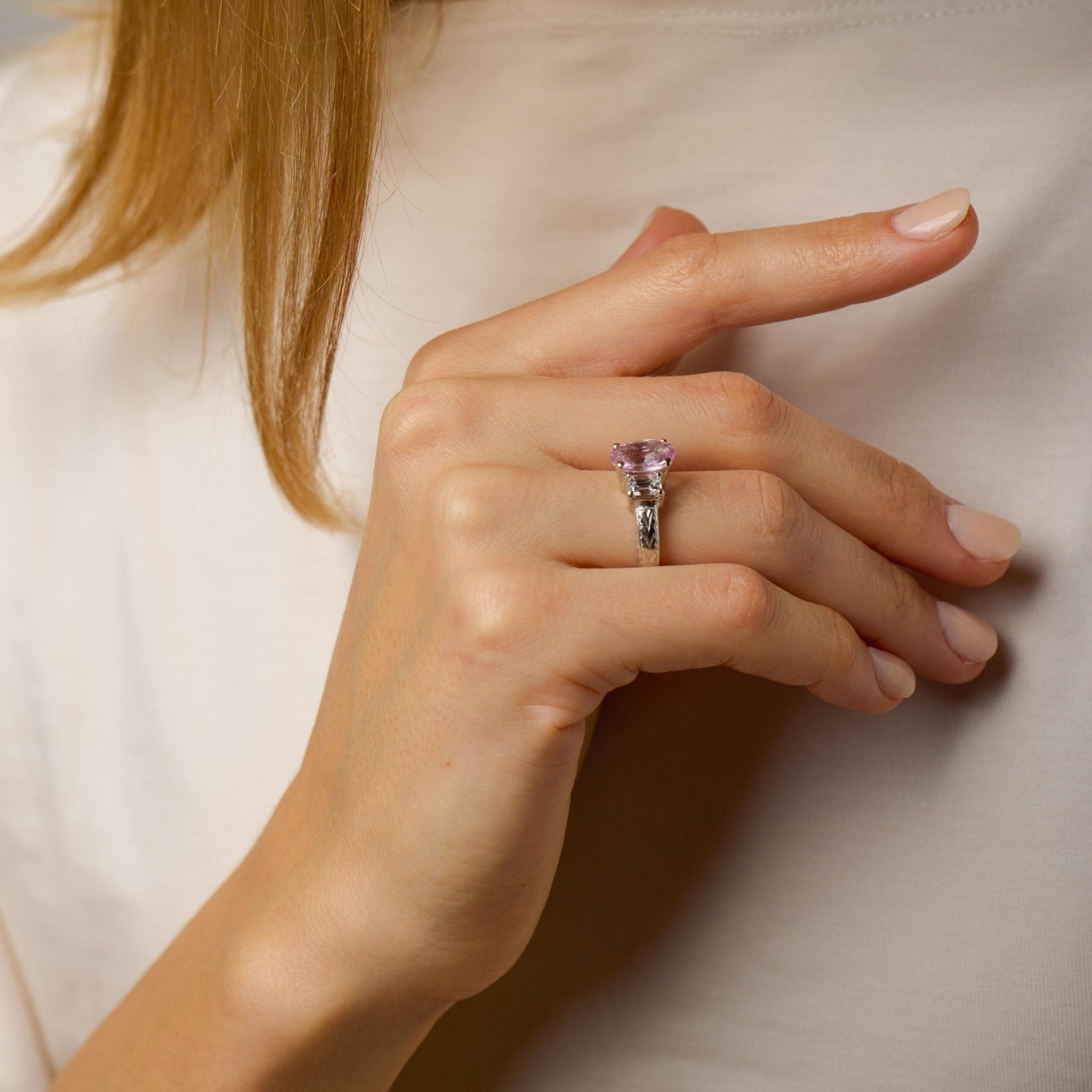 GIA 3.31 carat no heat pink sapphire diamond platinum ring