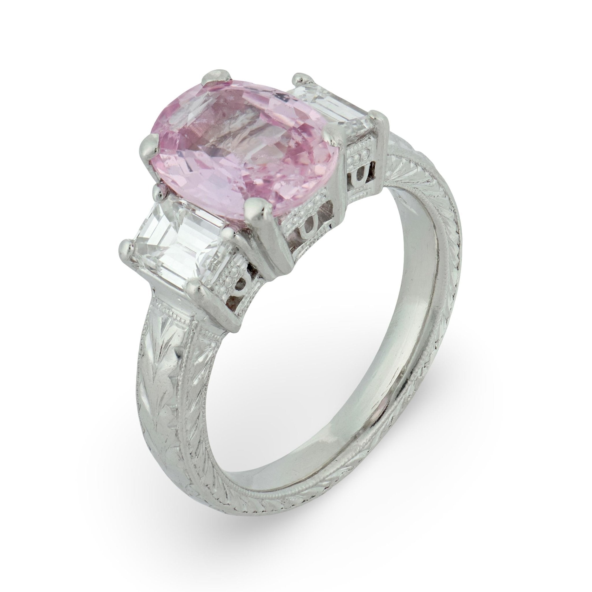 GIA 3.31 carat no heat pink sapphire diamond platinum ring