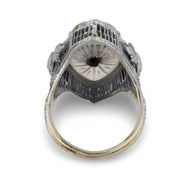 Art Deco diamond rock crystal marquise 14k white gold ring