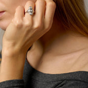 Edwardian Old European cut three stone diamond navette ring