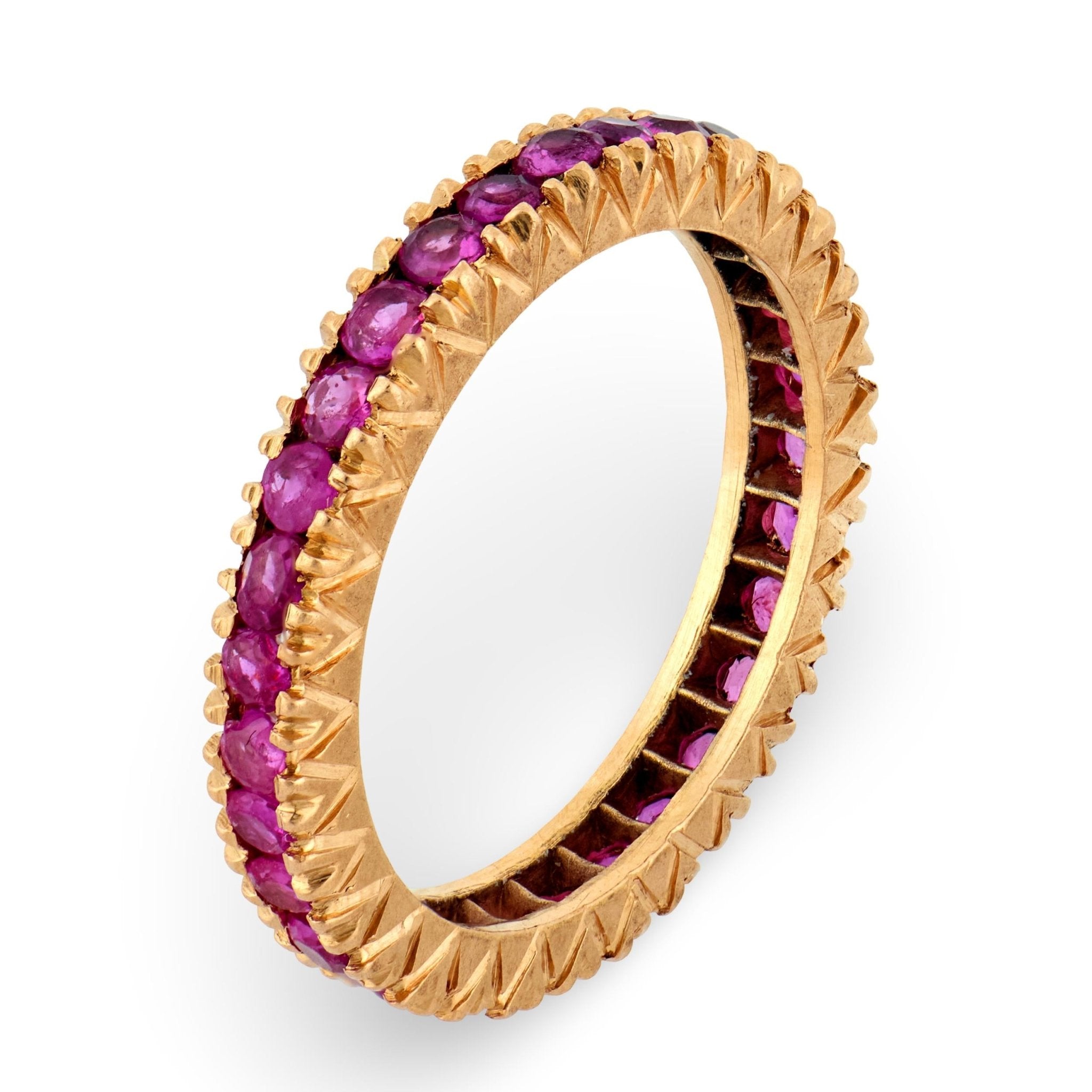 Contemporary pink sapphire 14k rose gold eternity band