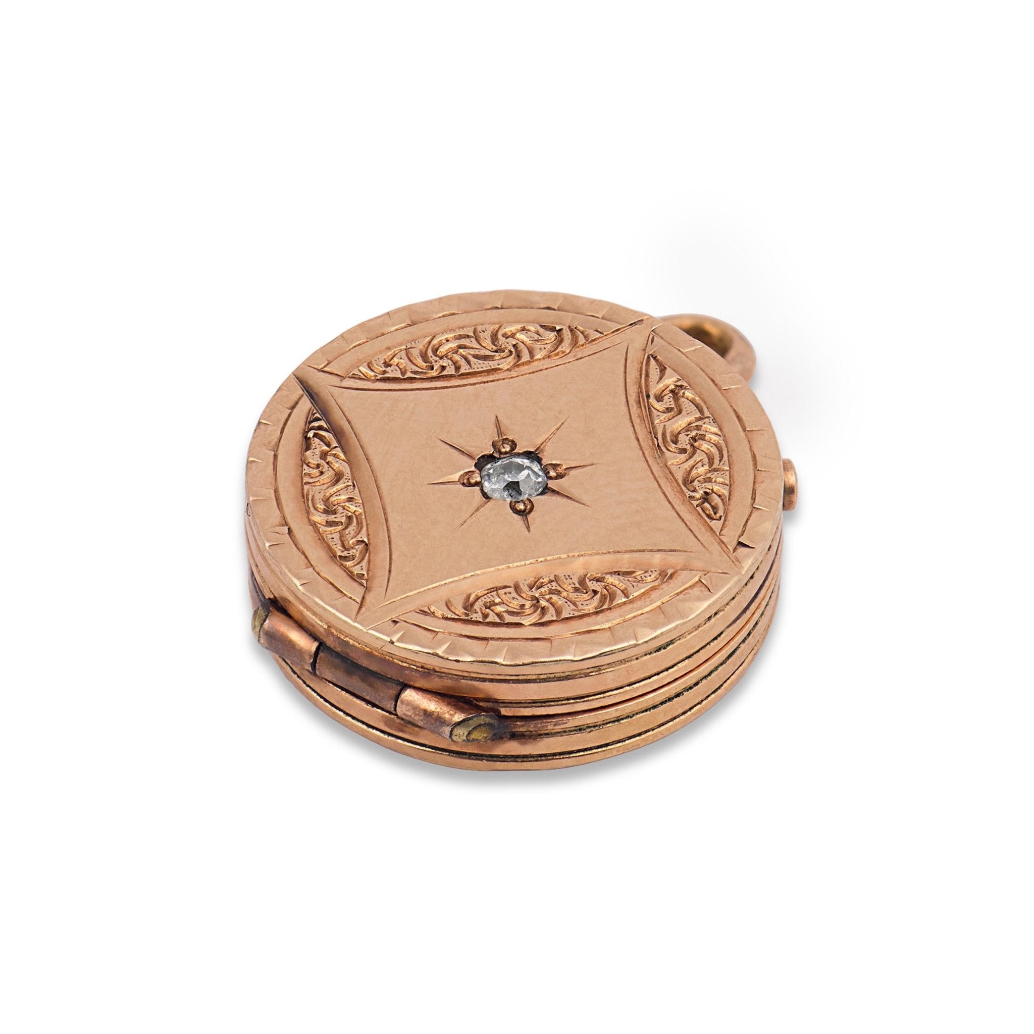 Victorian old mine cut diamond 14k rose gold locket pendant