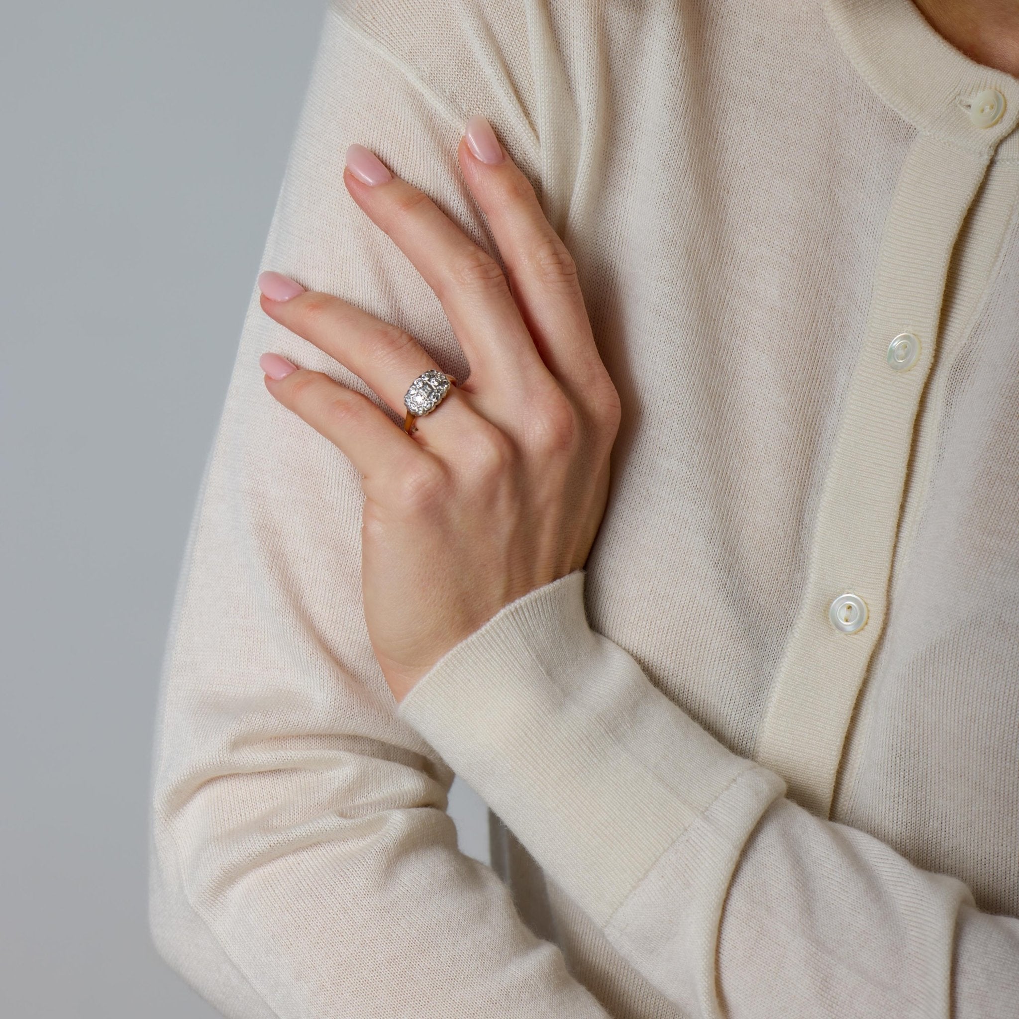 Edwardian diamond 14k two tone gold ring