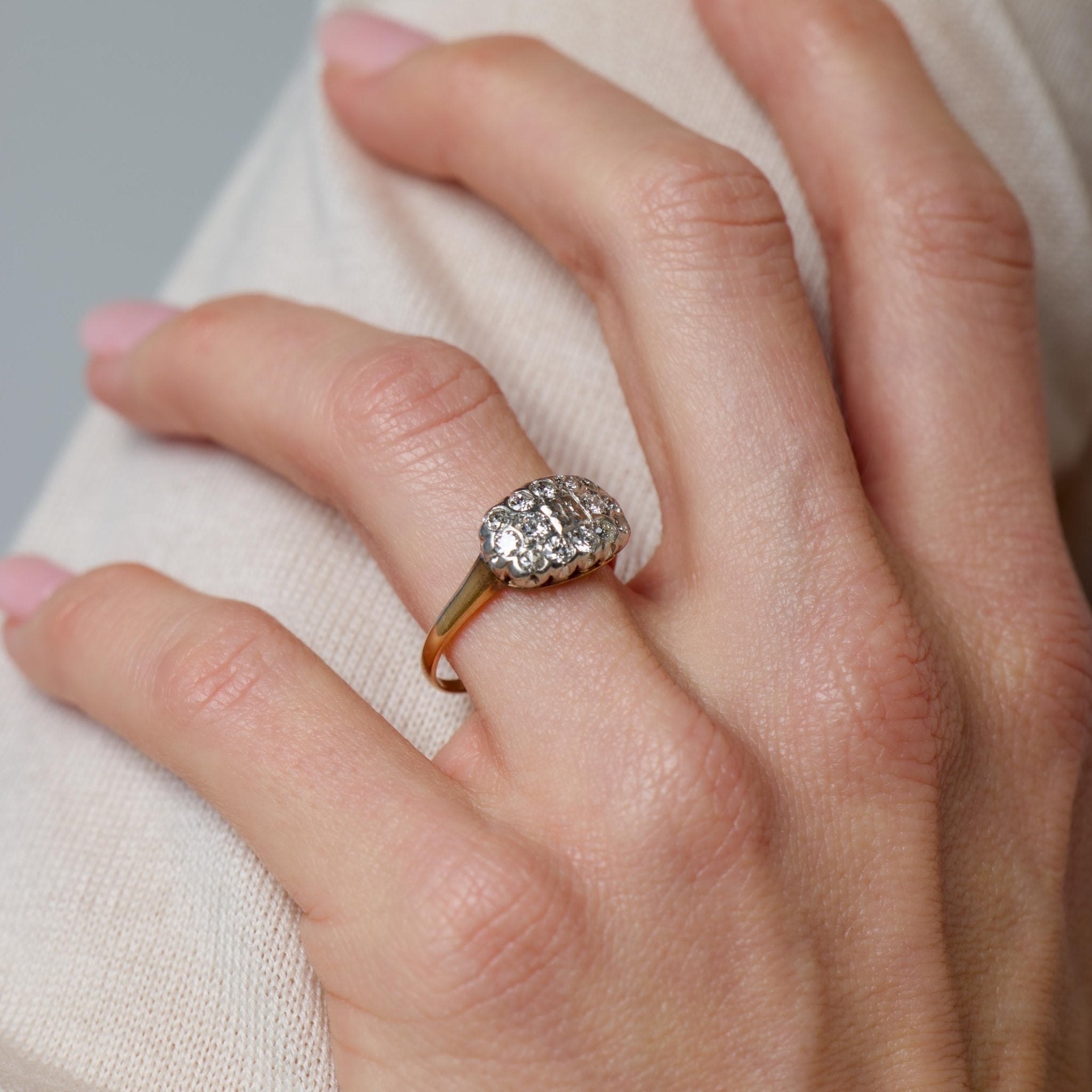 Edwardian diamond 14k two tone gold ring