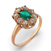 Victorian emerald diamond 14k rose good cluster ring