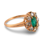 Victorian emerald diamond 14k rose good cluster ring