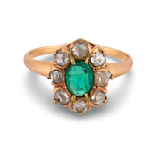 Victorian emerald diamond 14k rose good cluster ring