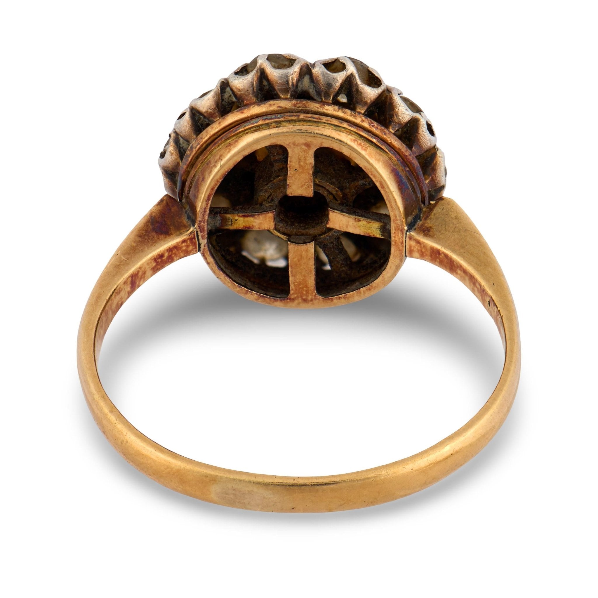 Victorian pearl diamond 14k yellow gold cluster ring