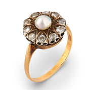 Victorian pearl diamond 14k yellow gold cluster ring