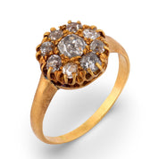 Victorian old mine cut diamond 18k gold cluster ring