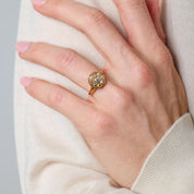 Victorian old mine cut diamond 18k gold cluster ring