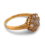 Victorian old mine cut diamond 18k gold cluster ring