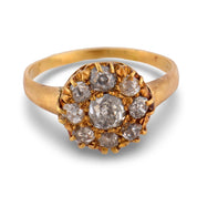 Victorian old mine cut diamond 18k gold cluster ring