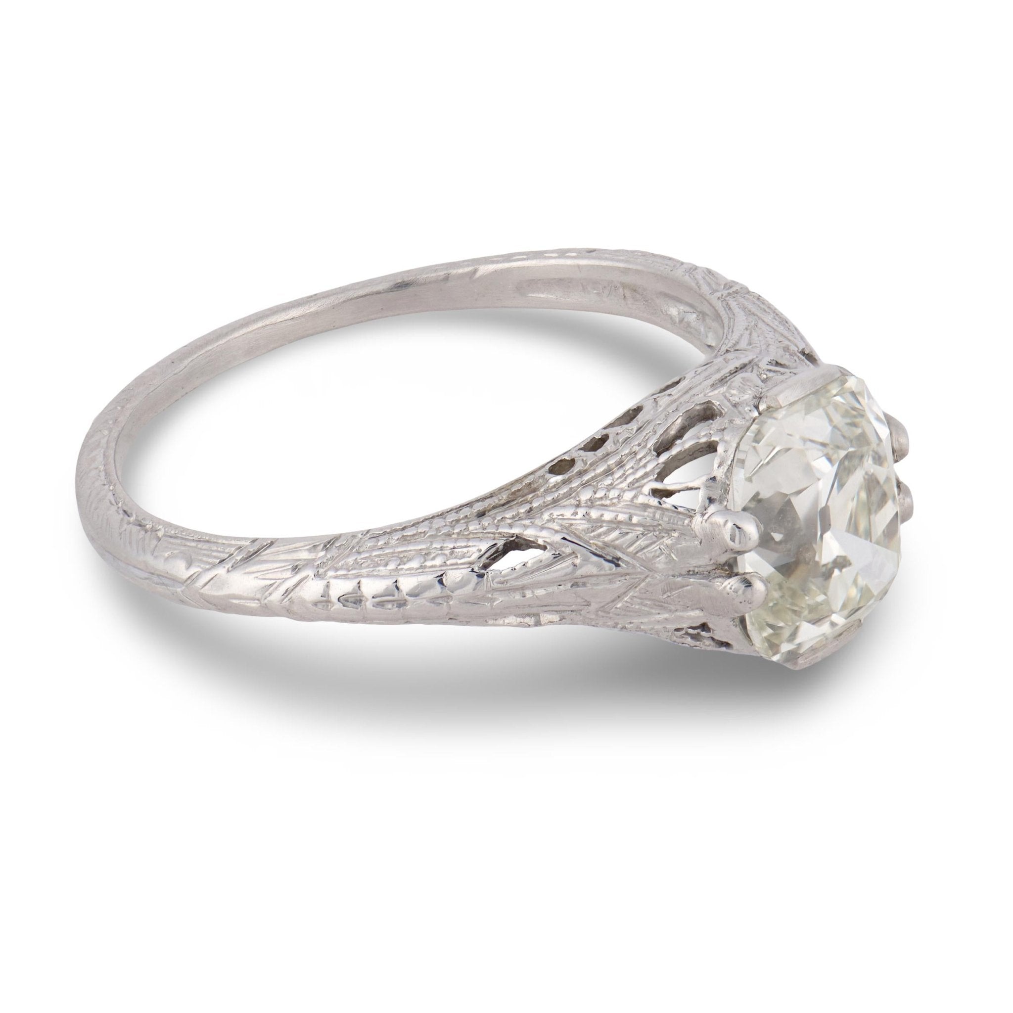 Art Deco GIA 1.53 carat old mine cut diamond platinum engagement ring