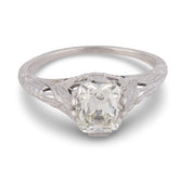 Art Deco GIA 1.53 carat old mine cut diamond platinum engagement ring