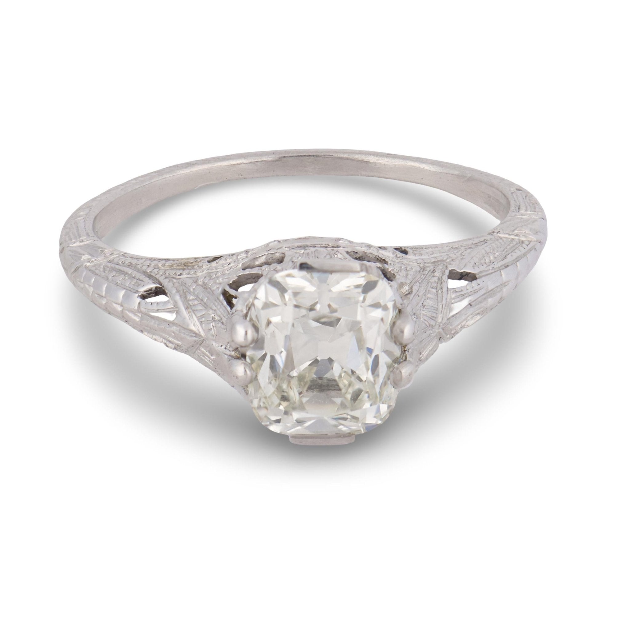 Art Deco GIA 1.53 carat old mine cut diamond platinum engagement ring