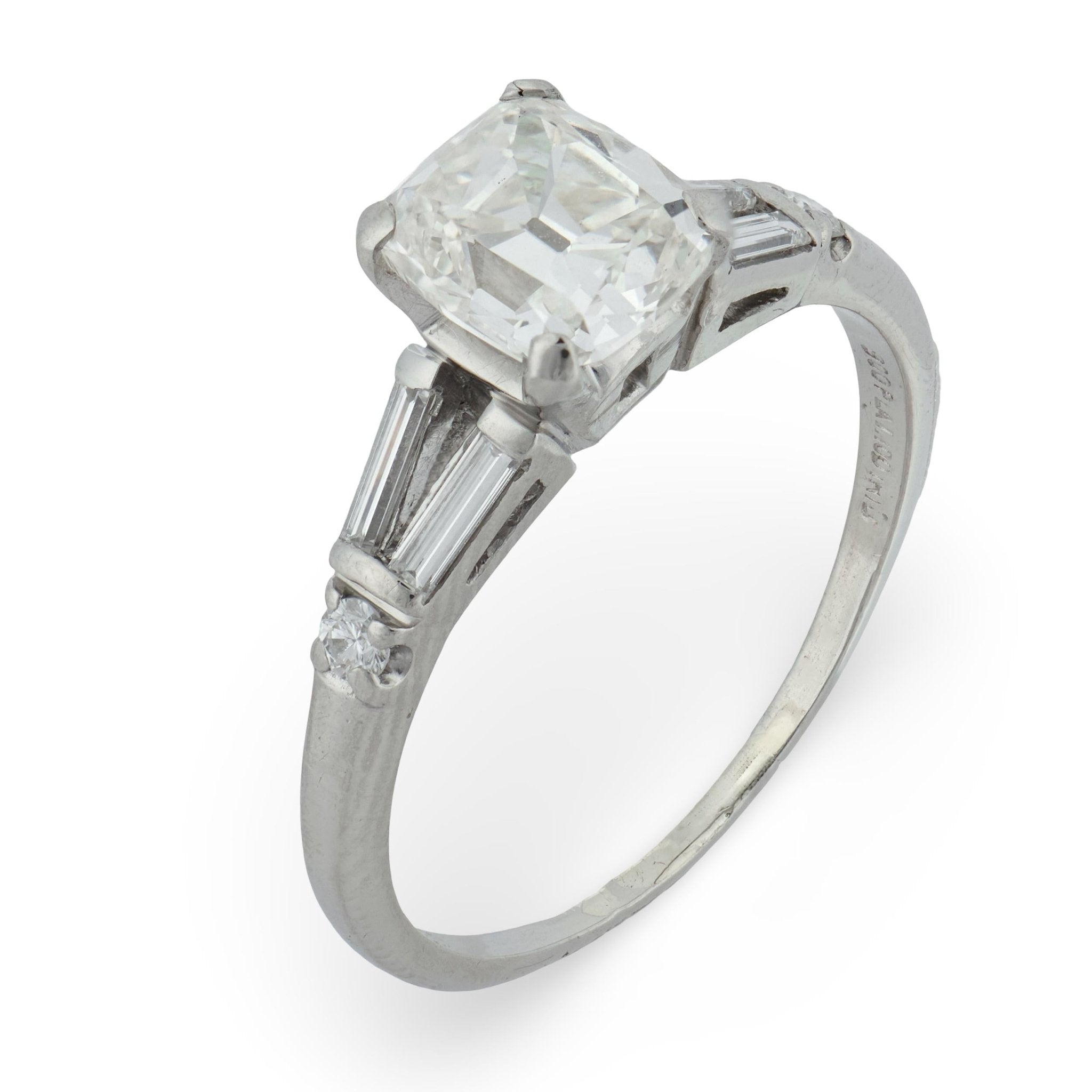 Art Deco GIA 1.50 carat old mine cut diamond platinum engagement ring
