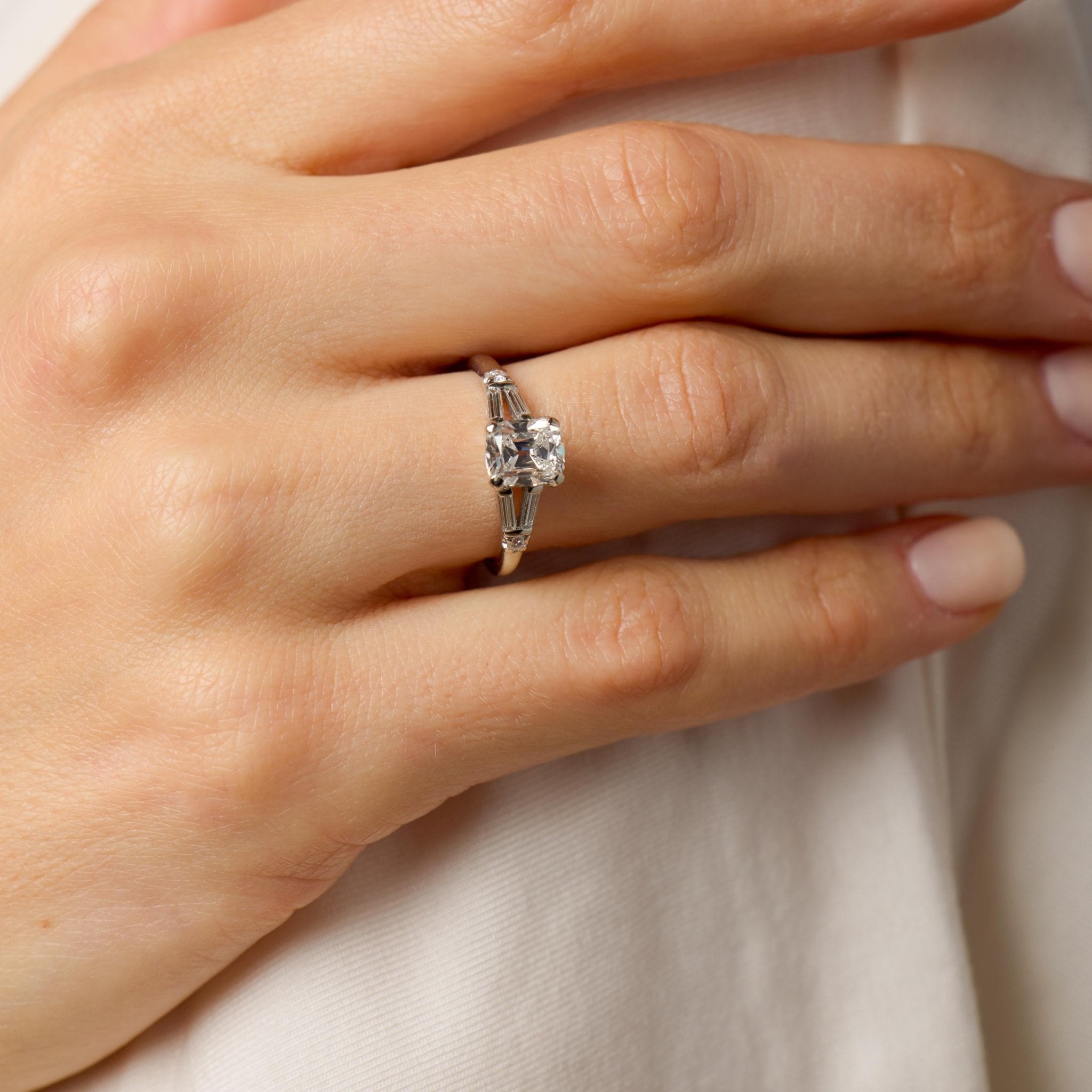 Art Deco GIA 1.50 carat old mine cut diamond platinum engagement ring