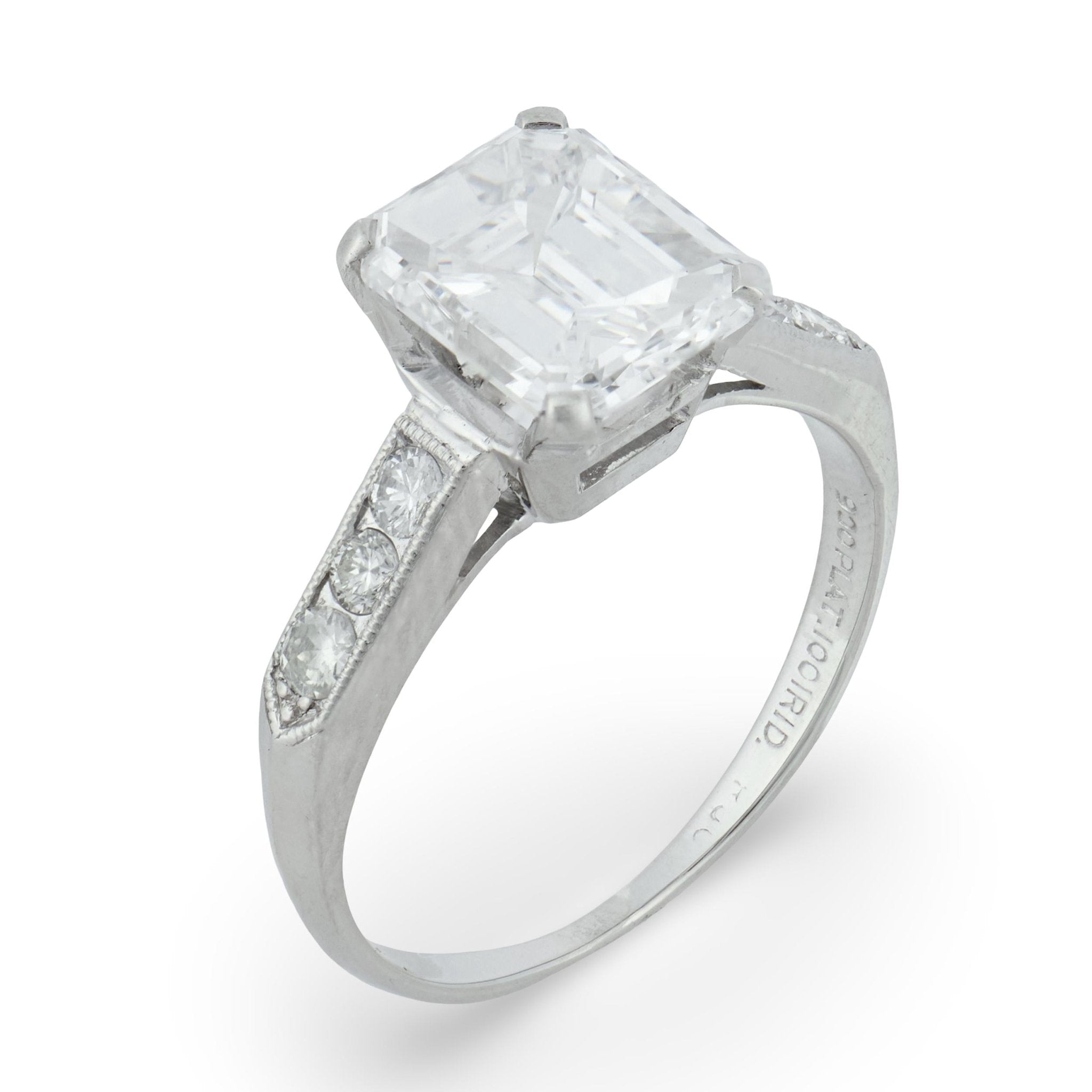 GIA 2.09 D VVS2 emerald cut diamond platinum engagement ring