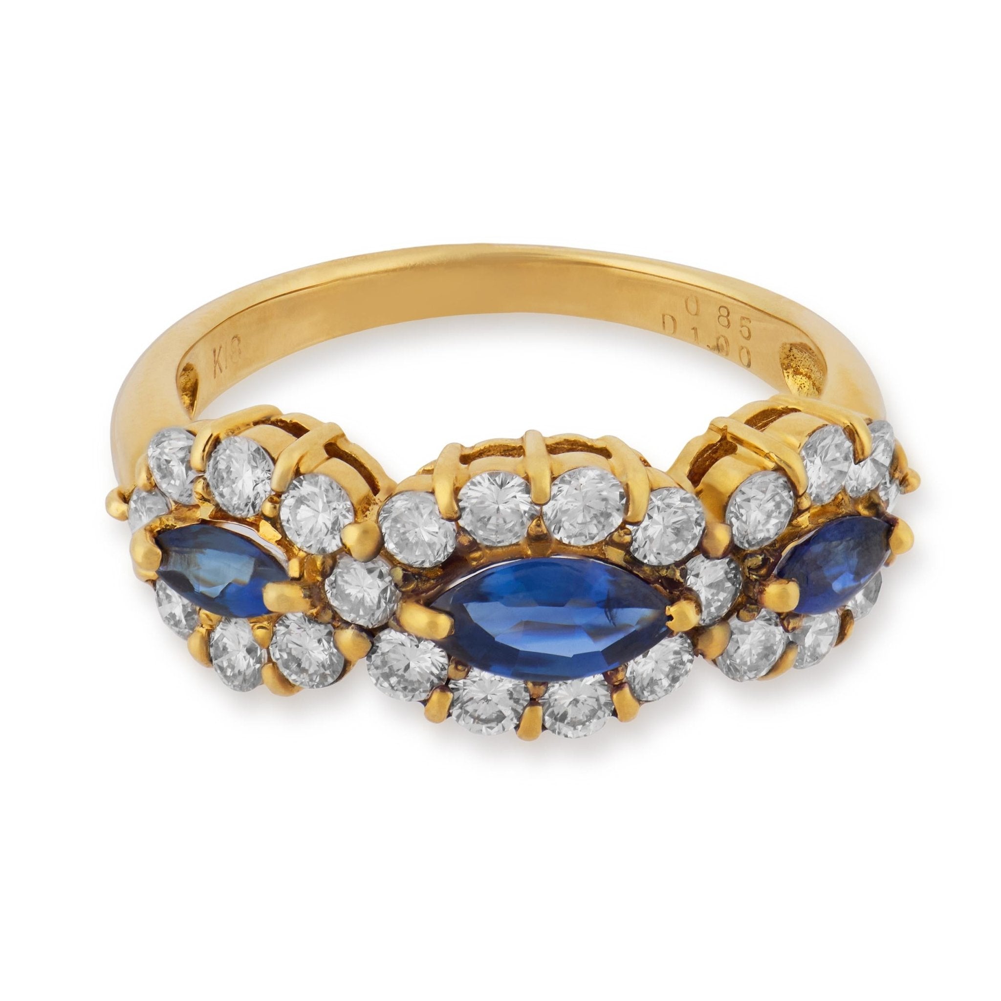 Vintage sapphire diamond 18k yellow gold ring
