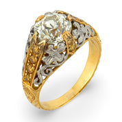 Vintage 1.37 carat diamond 18k two tone gold engagement ring