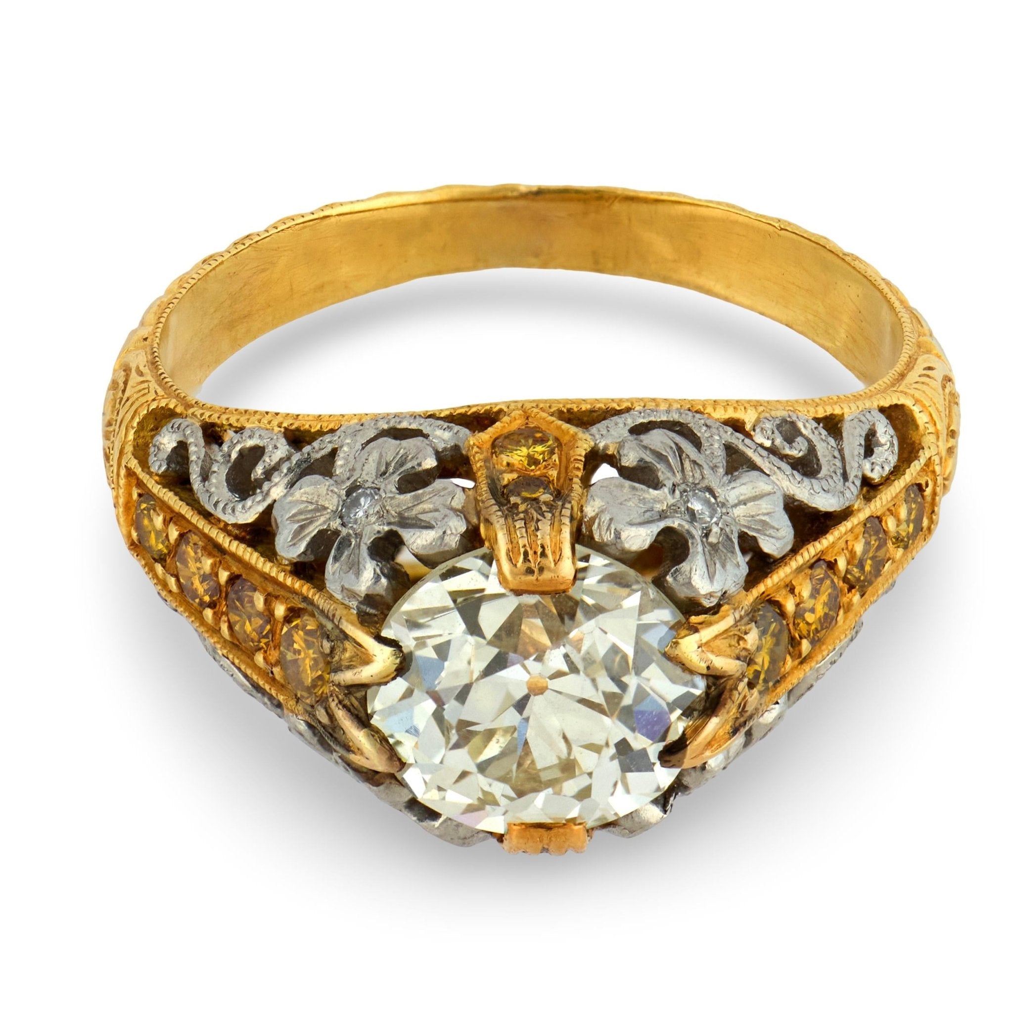 Vintage 1.37 carat diamond 18k two tone gold engagement ring