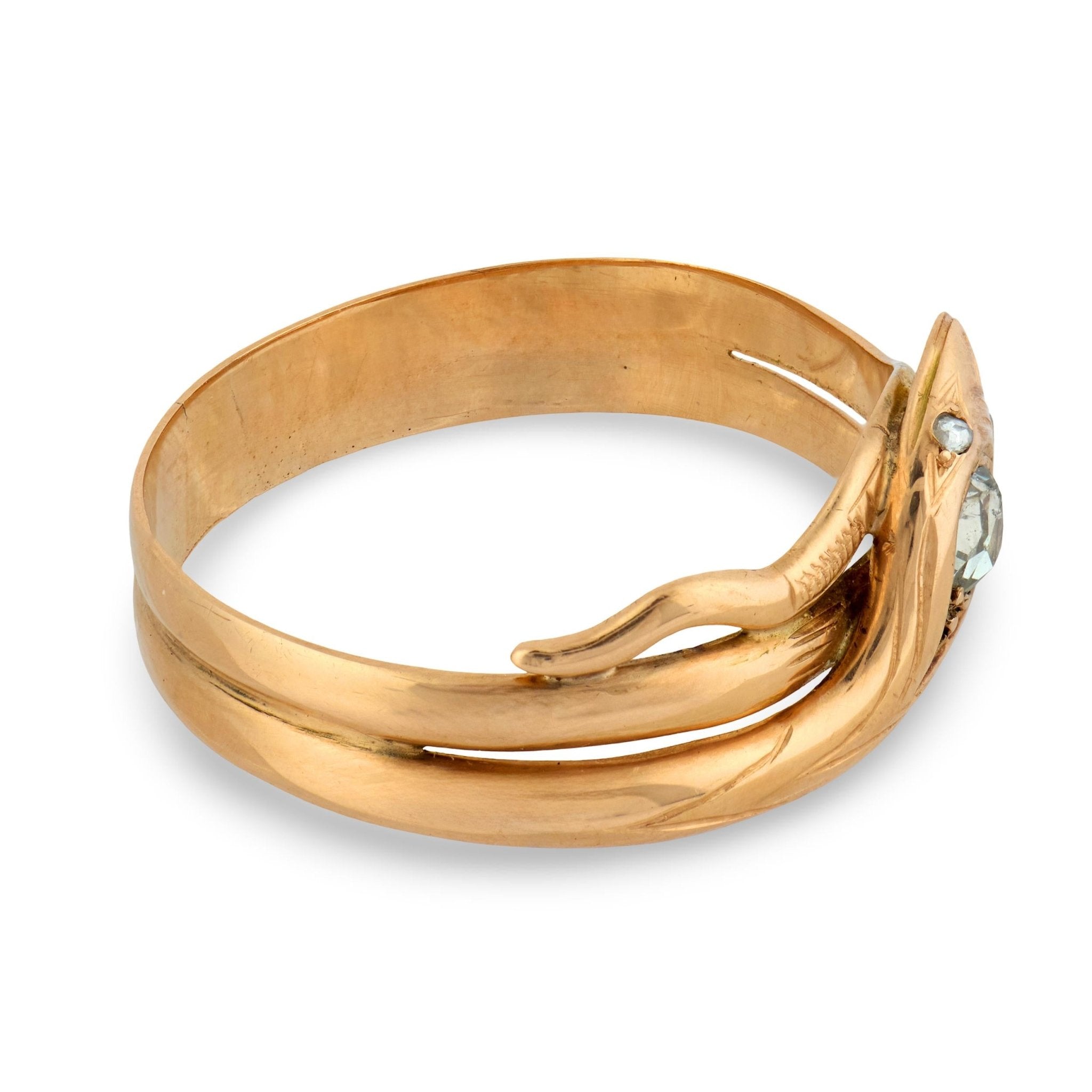 Victorian rose cut diamond 14k rose gold snake ring