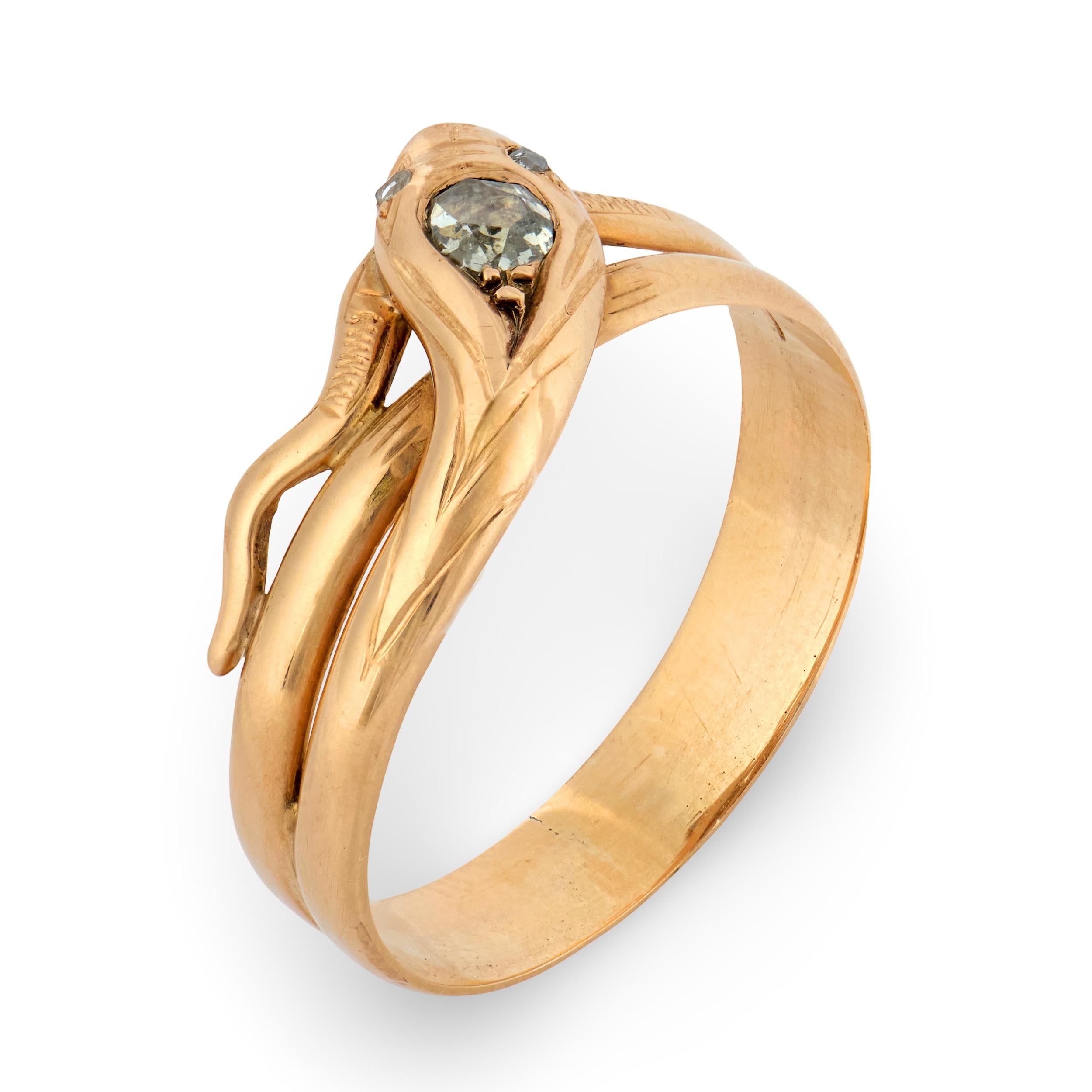 Victorian rose cut diamond 14k rose gold snake ring