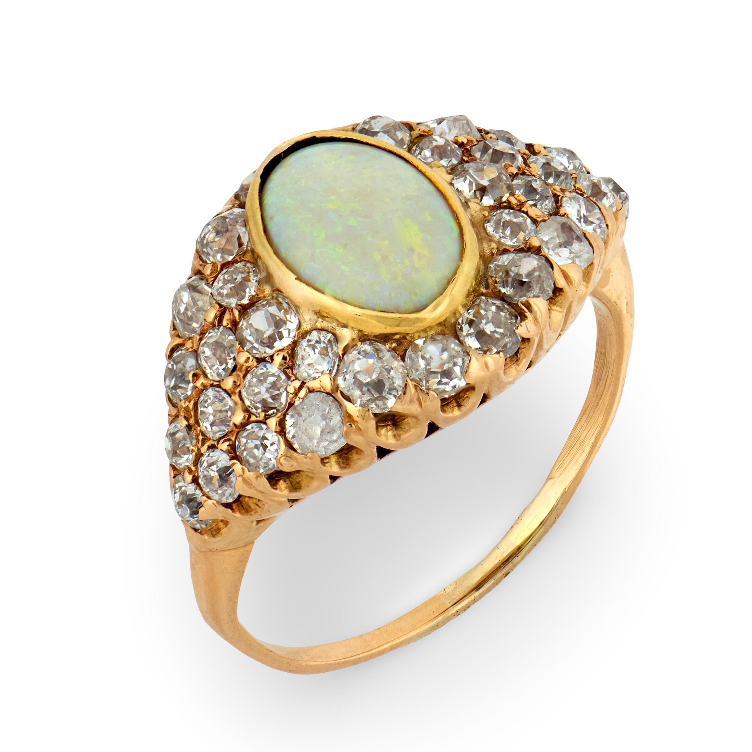 Victorian opal diamond 14k yellow gold ring