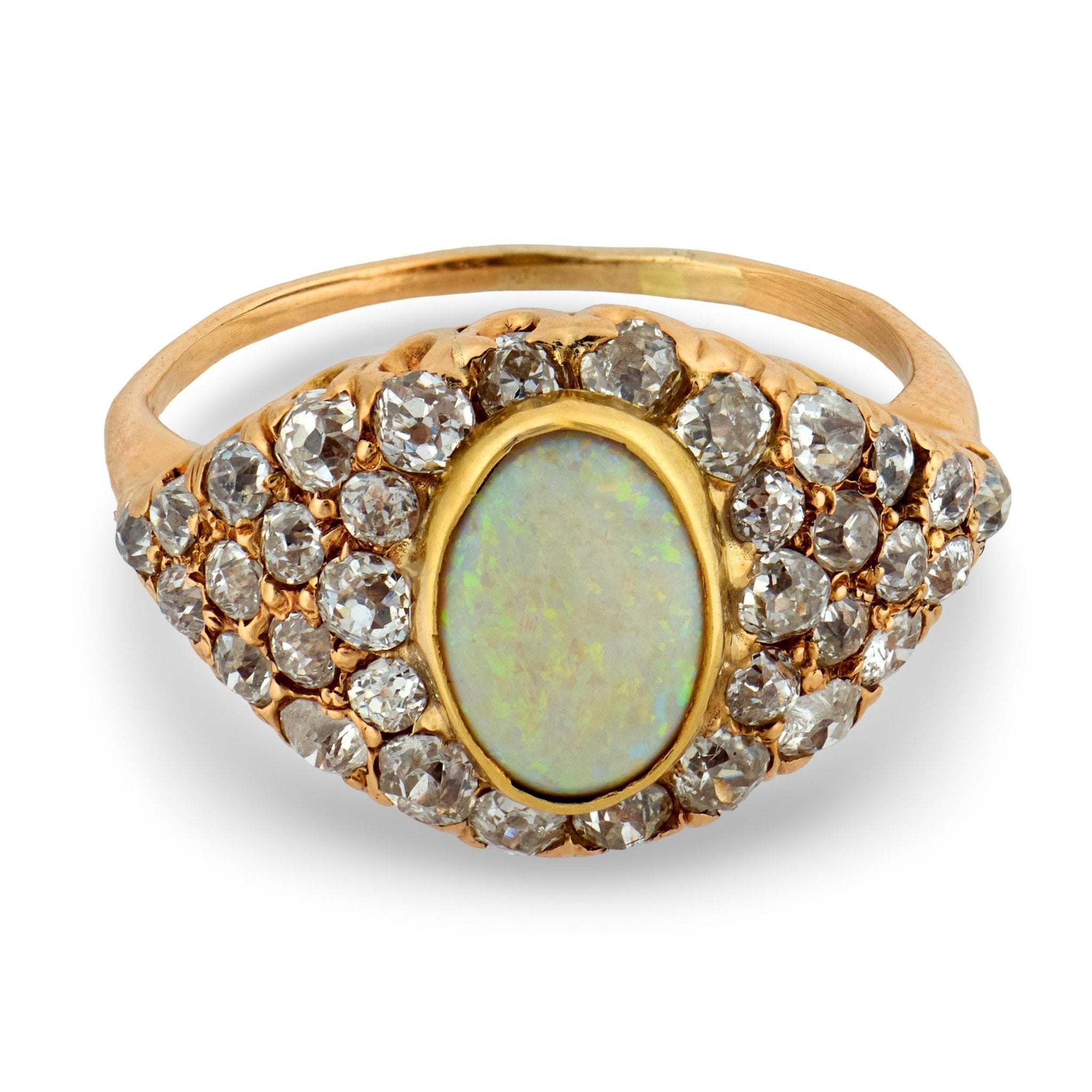 Victorian opal diamond 14k yellow gold ring