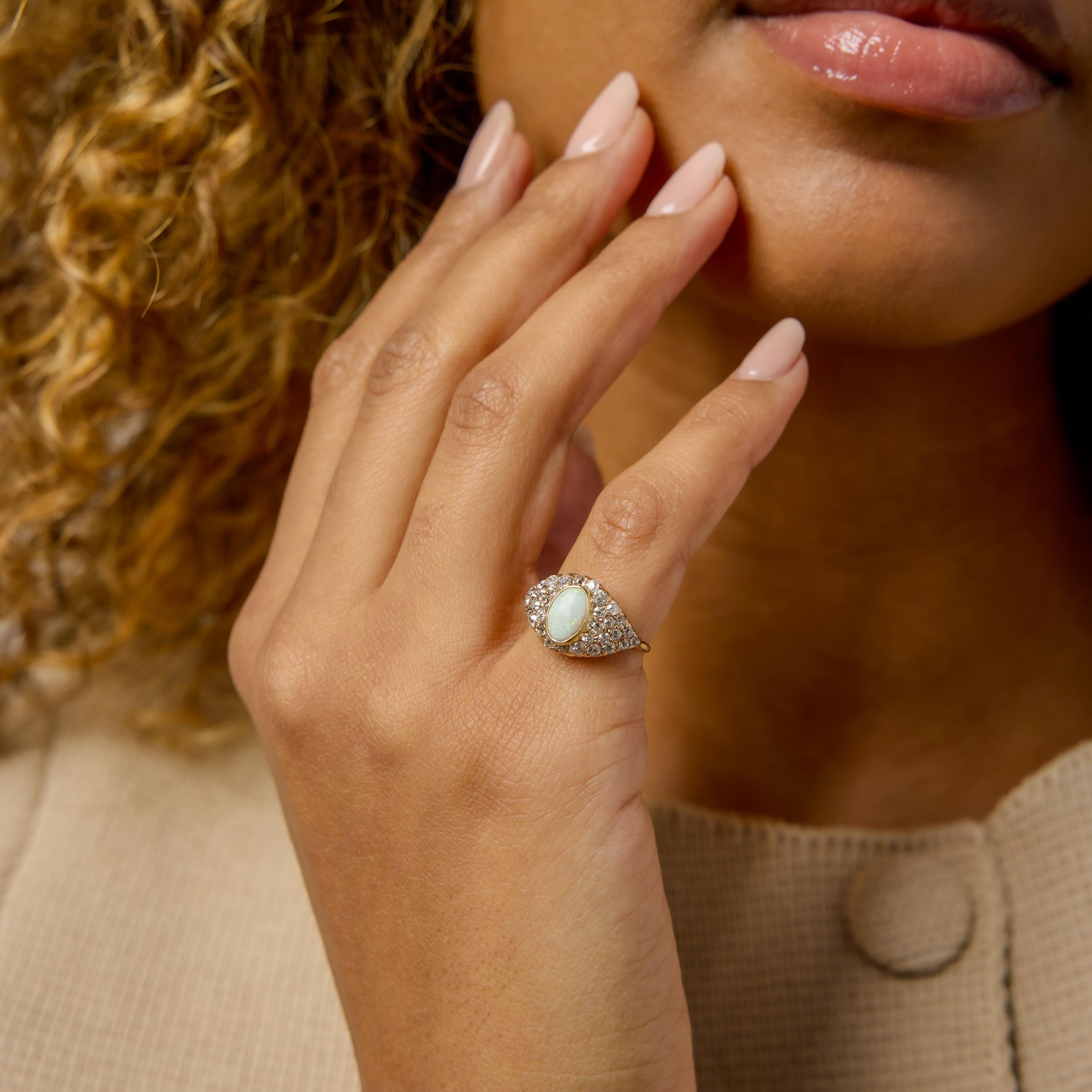 Victorian opal diamond 14k yellow gold ring