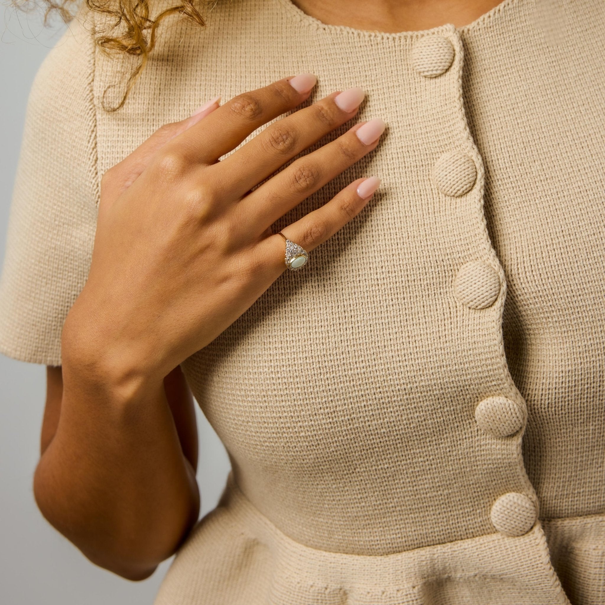 Victorian opal diamond 14k yellow gold ring
