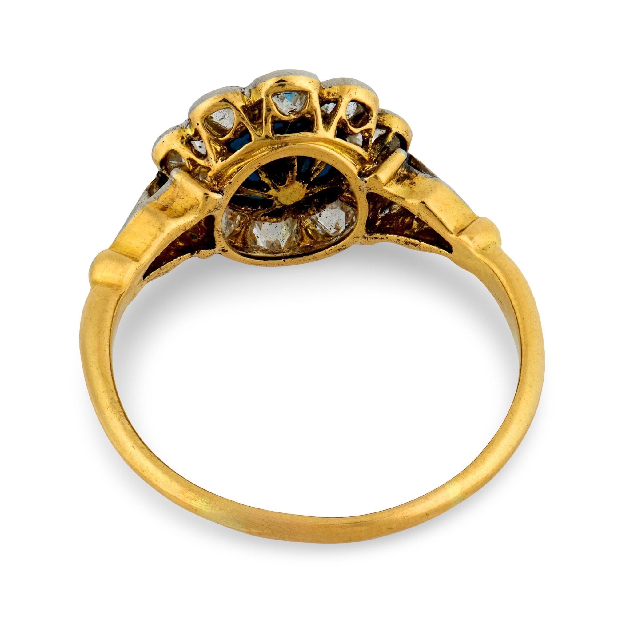 Edwardian turquoise diamond 18k yellow gold cluster ring