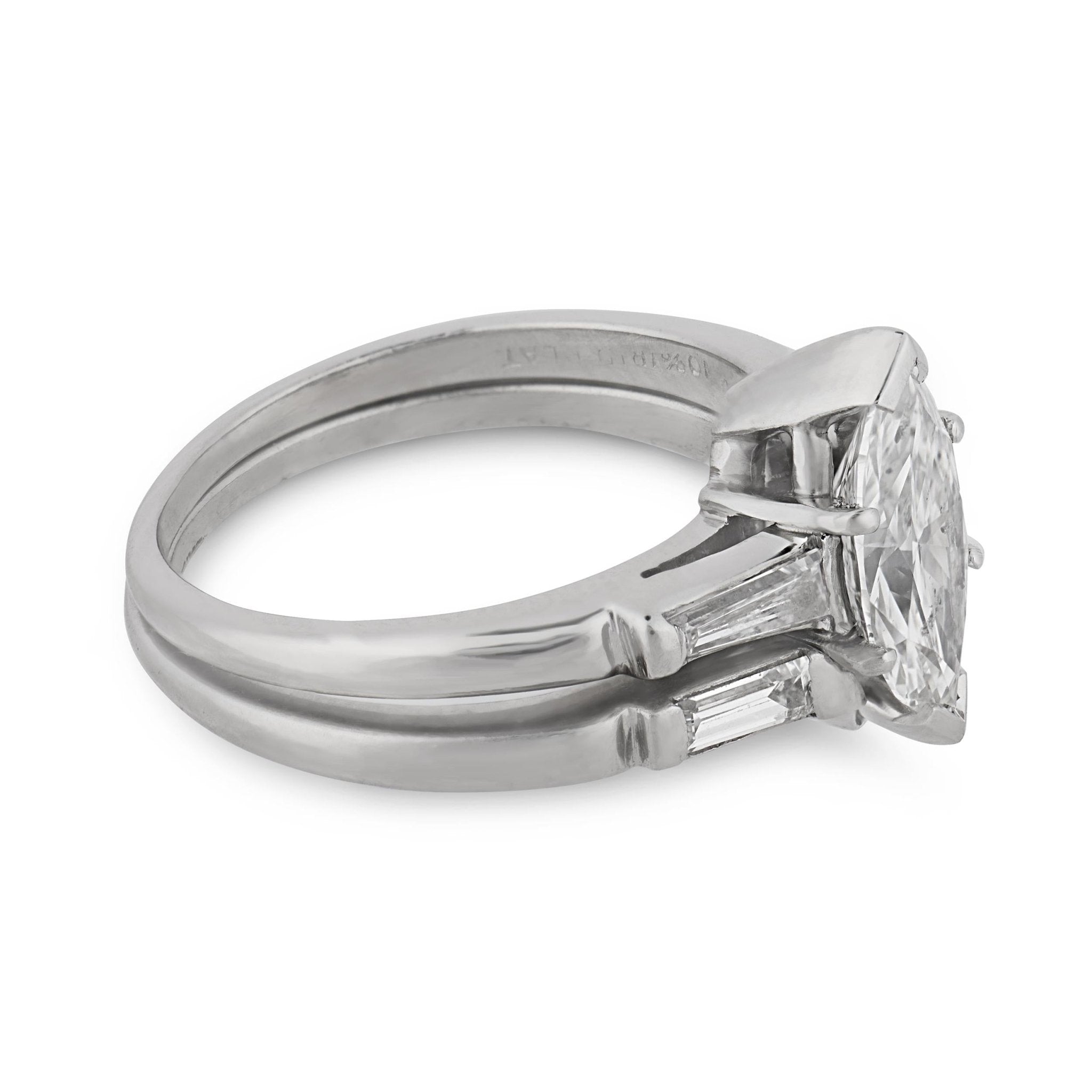 Mid Century GIA 1.18 carat diamond platinum wedding set