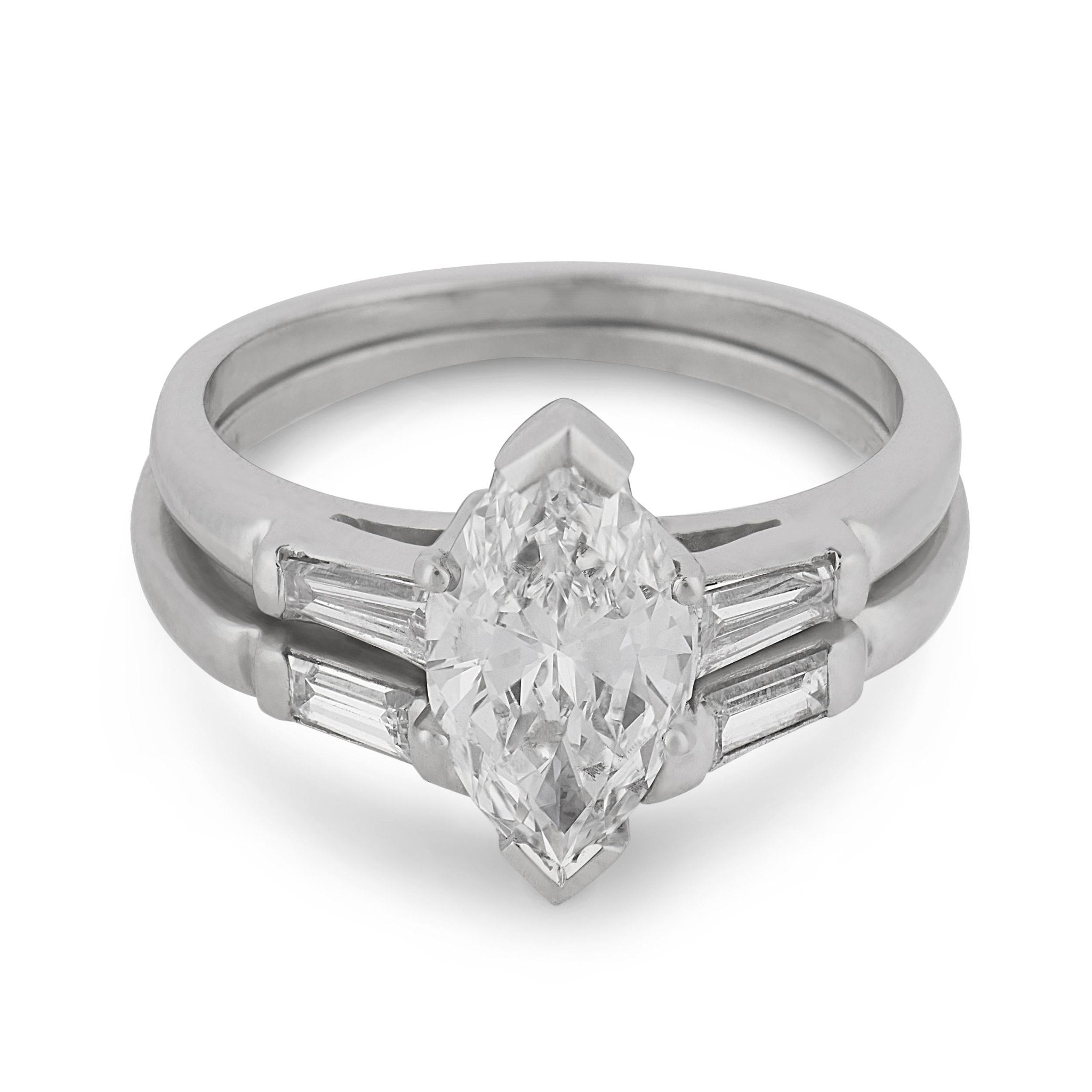 Mid Century GIA 1.18 carat diamond platinum wedding set