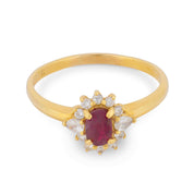 Vintage ruby diamond 18k yellow gold cluster ring