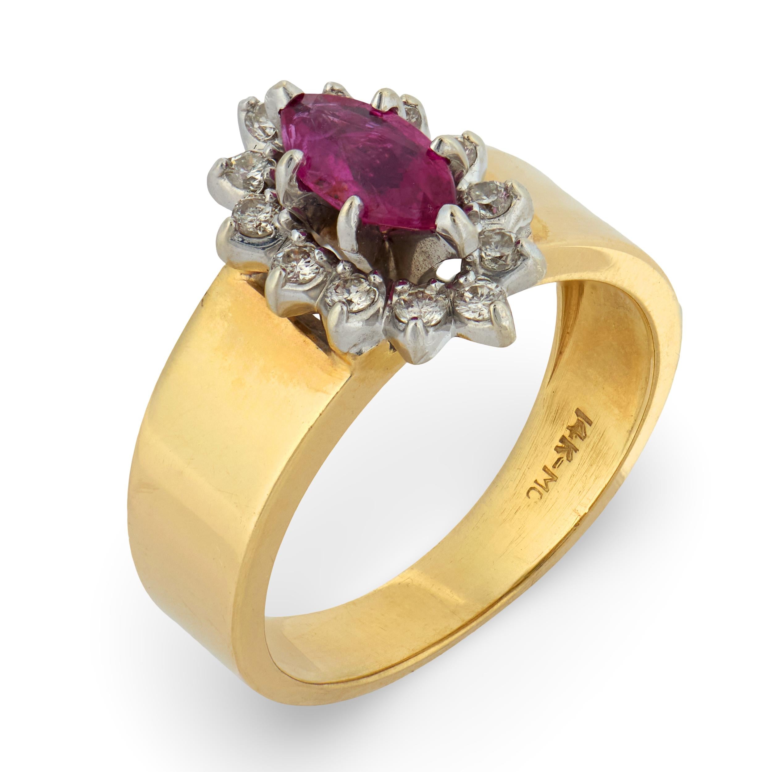 Vintage ruby diamond 14k gold cluster ring