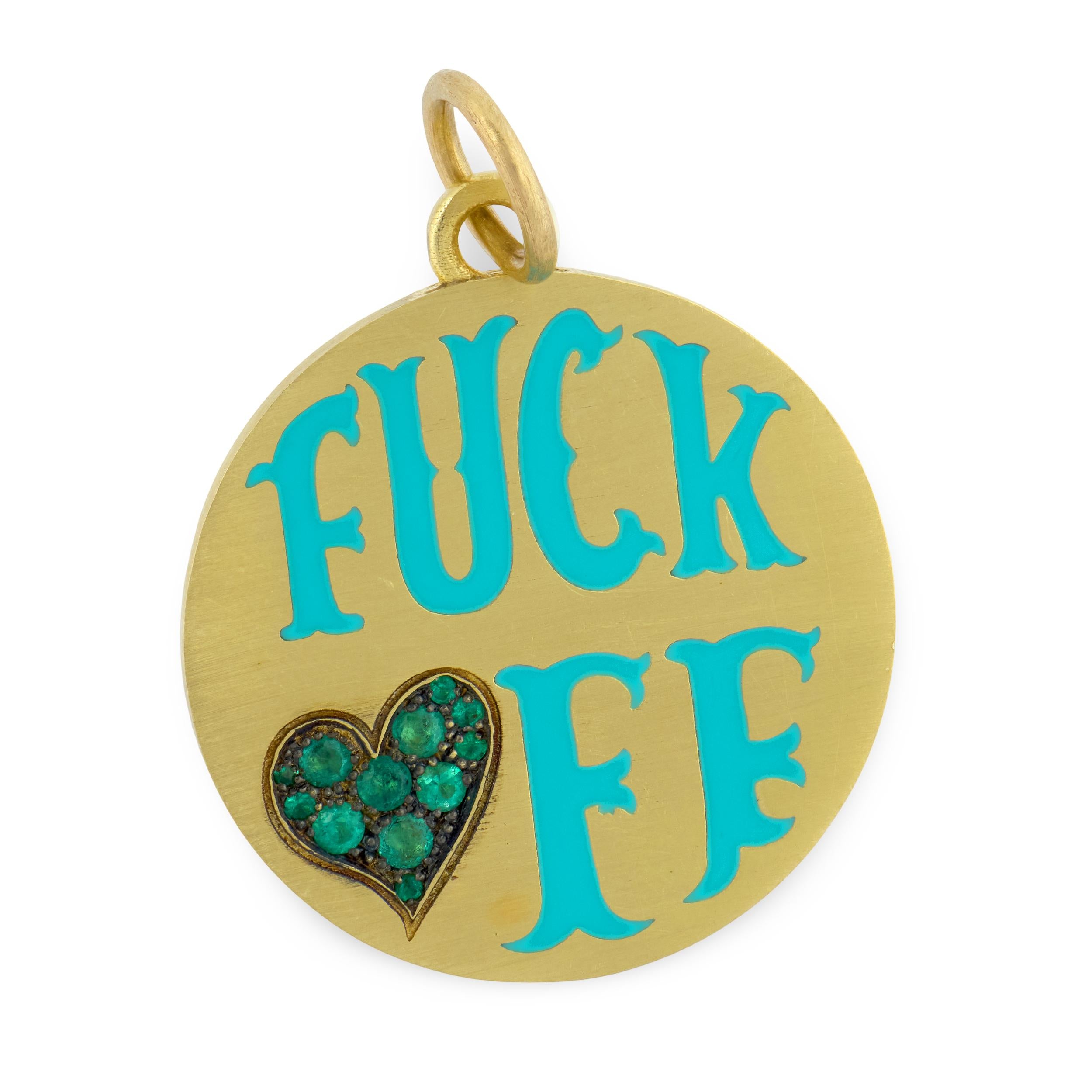 Circa 1700 enamel emerald 18k yellow gold f**k off pendant