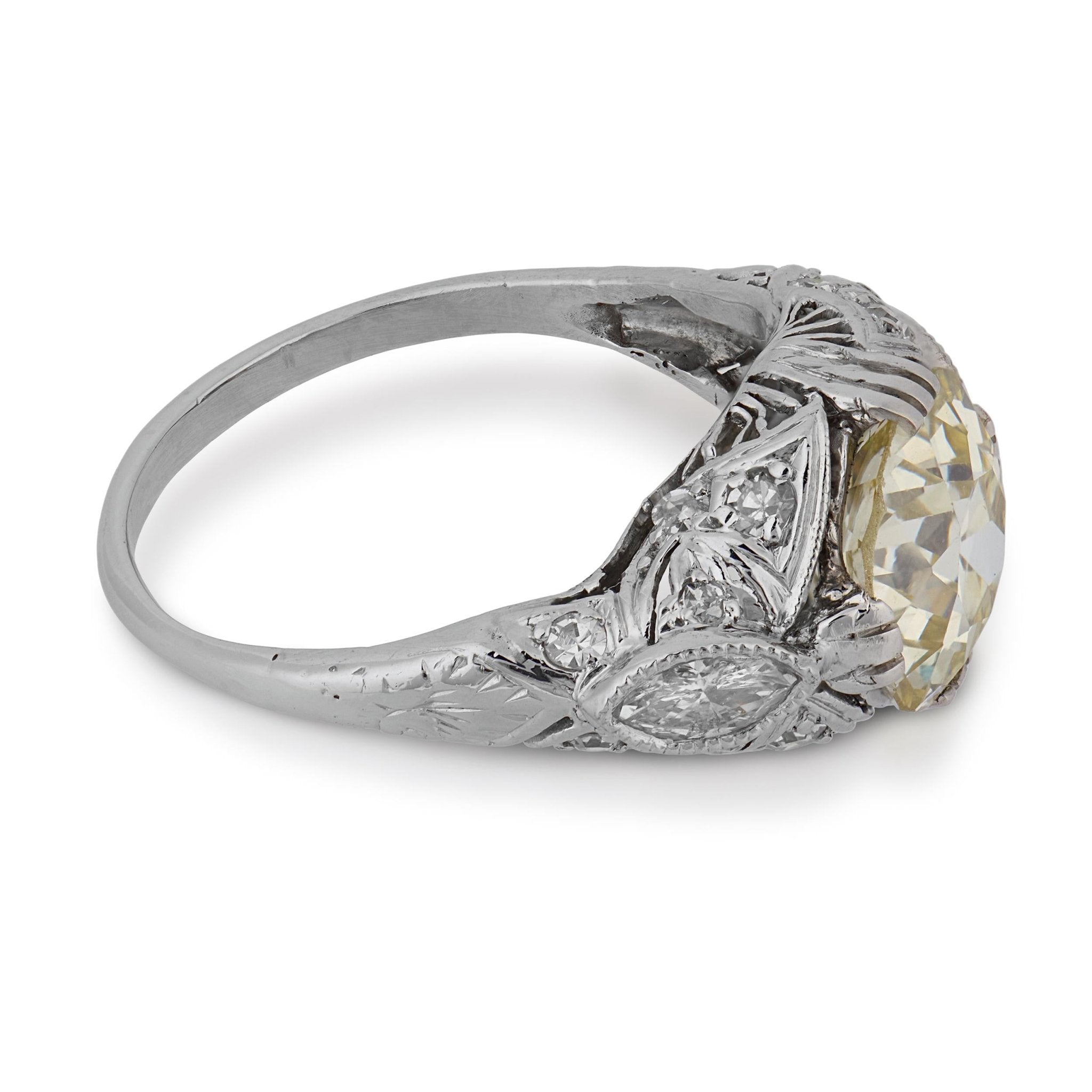 Art Deco GIA 3.09 carat old European cut diamond platinum engagement ring