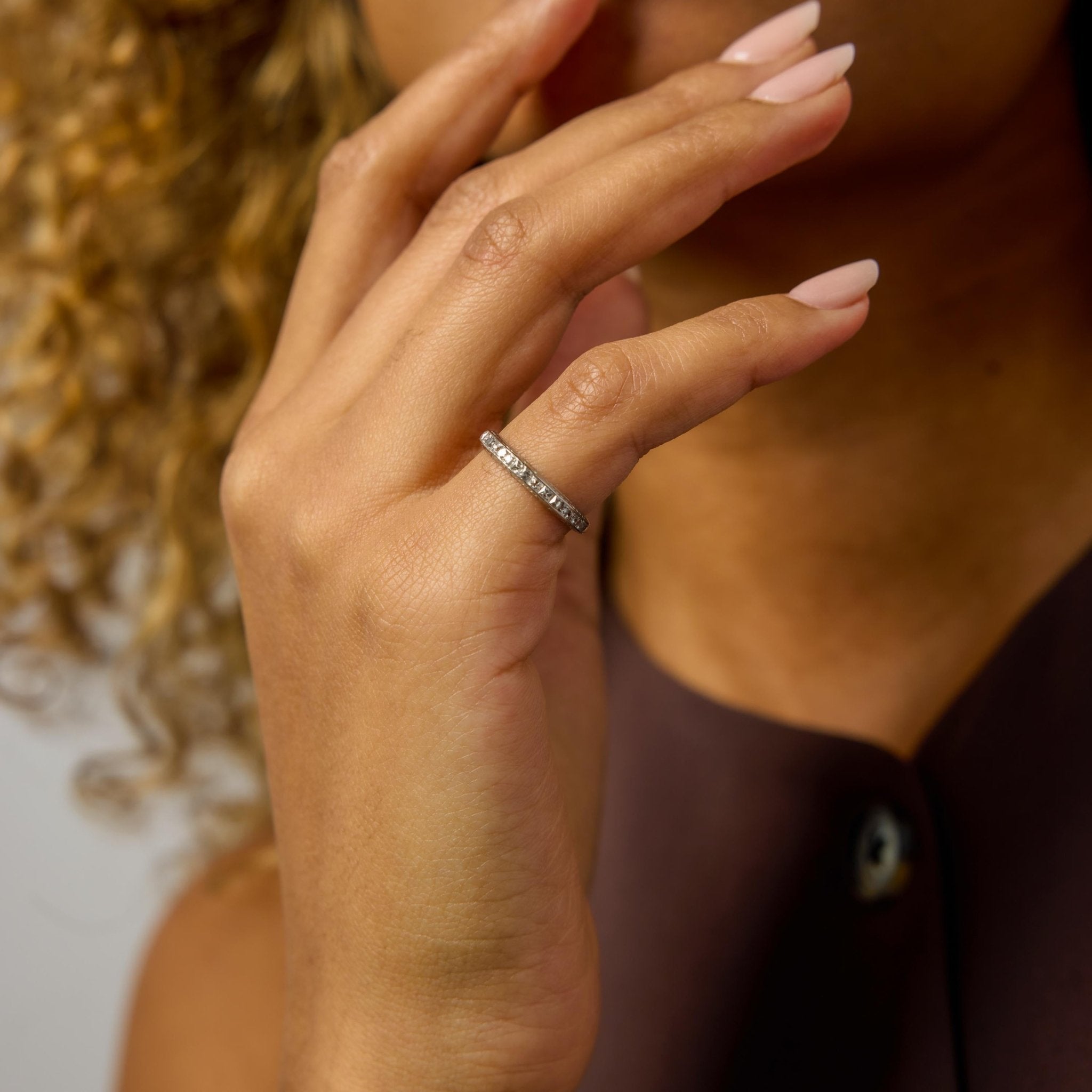 Art Deco French cut diamond platinum eternity band