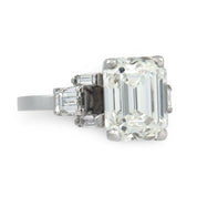 Art Deco GIA 4.33 carat emerald cut diamond platinum engagement ring