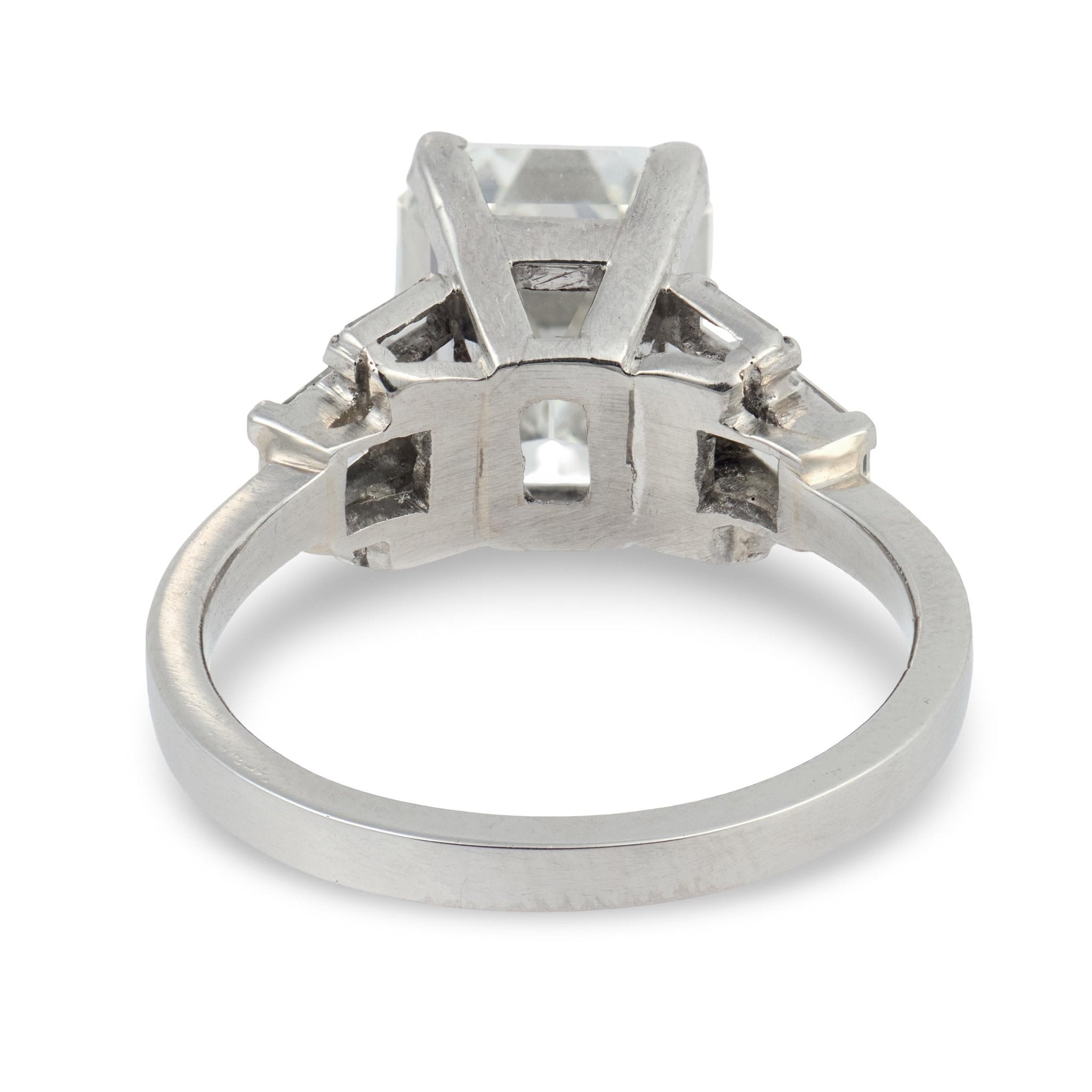 Art Deco GIA 4.33 carat emerald cut diamond platinum engagement ring