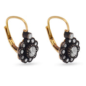 Victorian style rose cut diamond 18k yellow gold cluster earrings